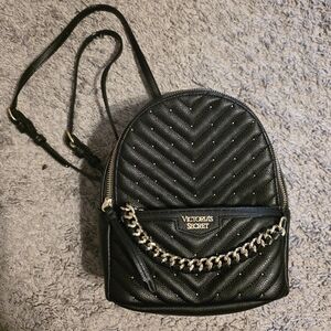 Victoria's Secret Black Chevron Backpack with Gold Chain